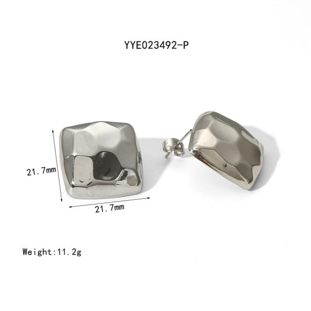 18KG chunky geometric square shape stainless steel studs earrings
