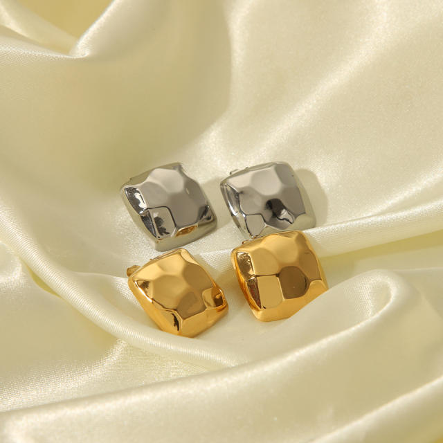 18KG chunky geometric square shape stainless steel studs earrings