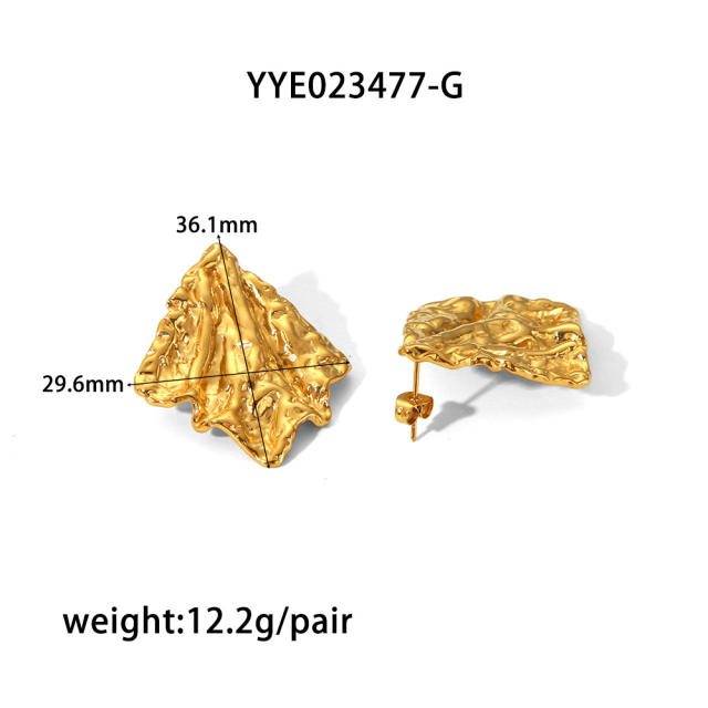 18KG vintage fold pattern geometric stainless steel earrings rings set