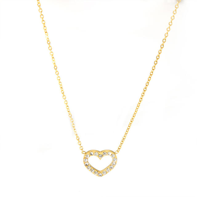 Dainty diamond circle V letter heart stainless steel necklace