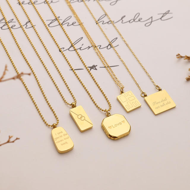 Chic easy match letter block pendant dainty stainless steel necklace collection