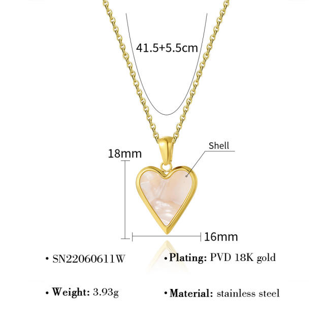 Dainty mother shell pendant heart stainless steel necklace collection