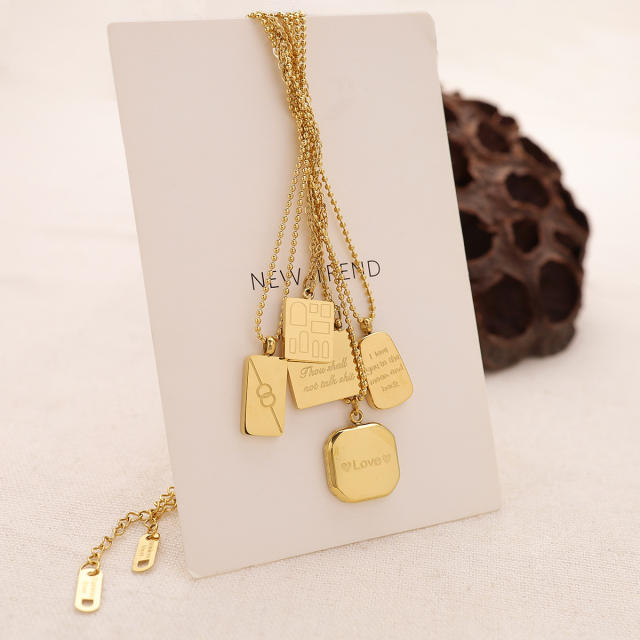 Chic easy match letter block pendant dainty stainless steel necklace collection