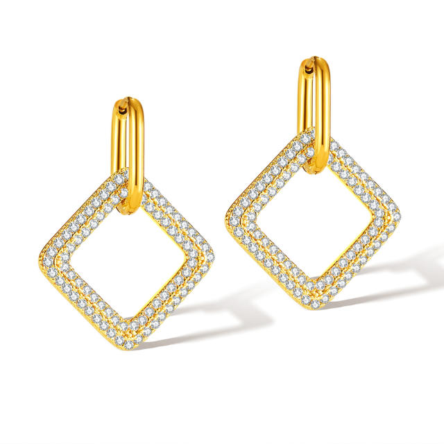 Korean fashion diamond copper charm stainless steel earrings