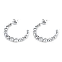 Personality beaded open hoop stainless steel earrings