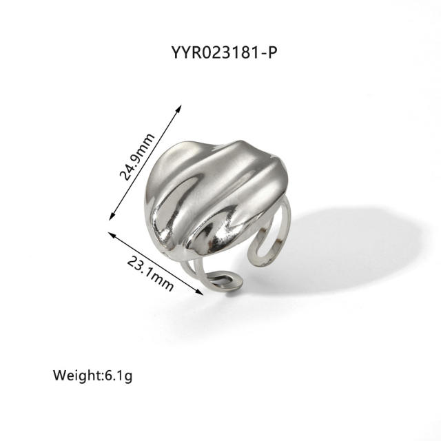 18KG fold pattern geometric stainless steel earrings rings set