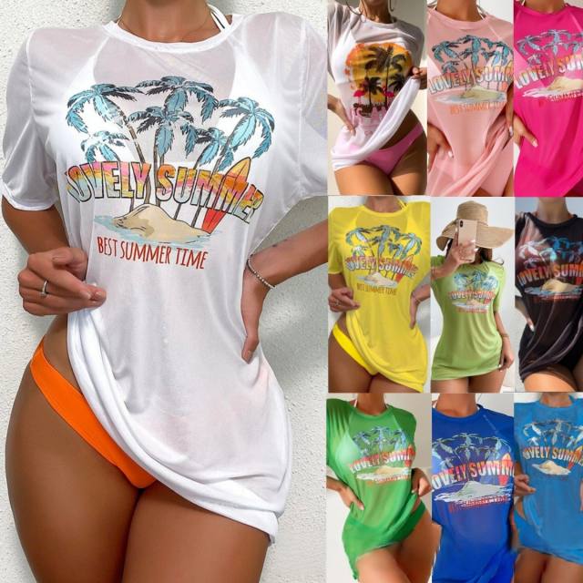 3pcs graphic oversize t shirt bikini swimsuit set