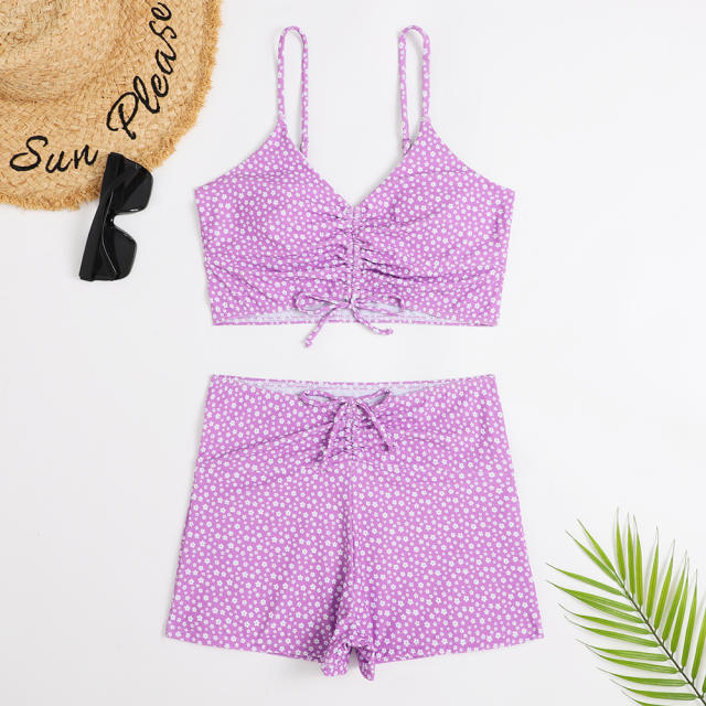 Spring summer colorful pattern floral polka dots high waist swimsuit