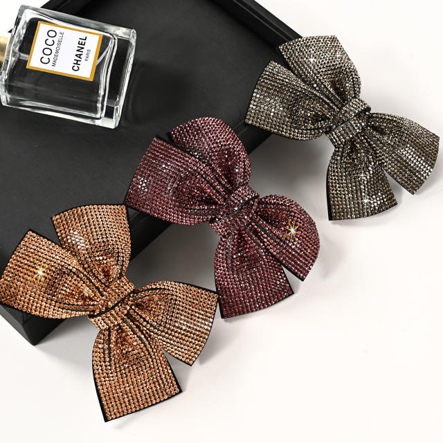 Luxury full diamond colorful bow french barrette hair clips