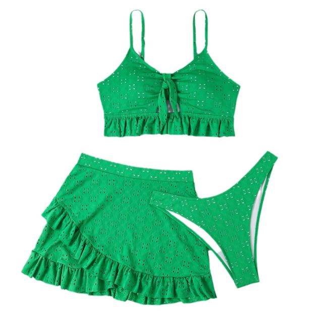 3 piece plain color swimsuit set