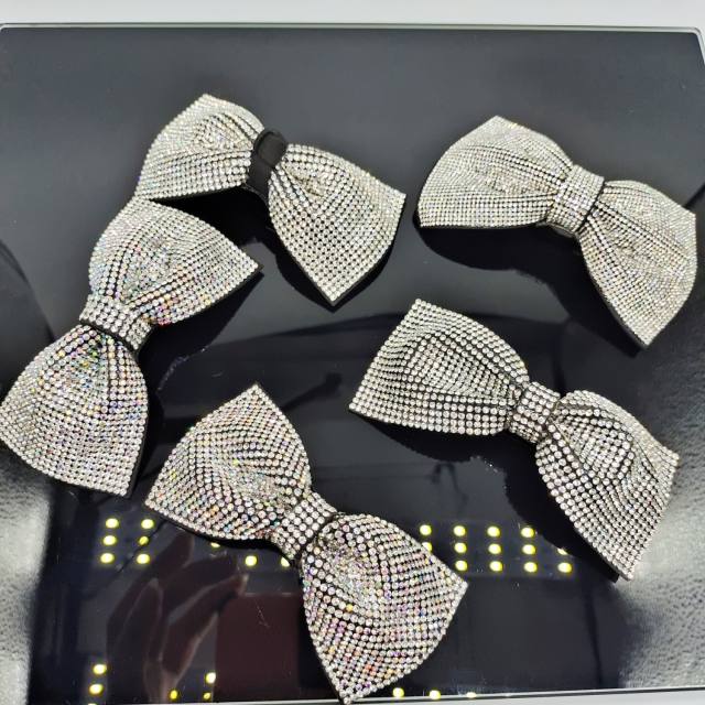 Super shiny full diamond bow french barrette hair clips collection