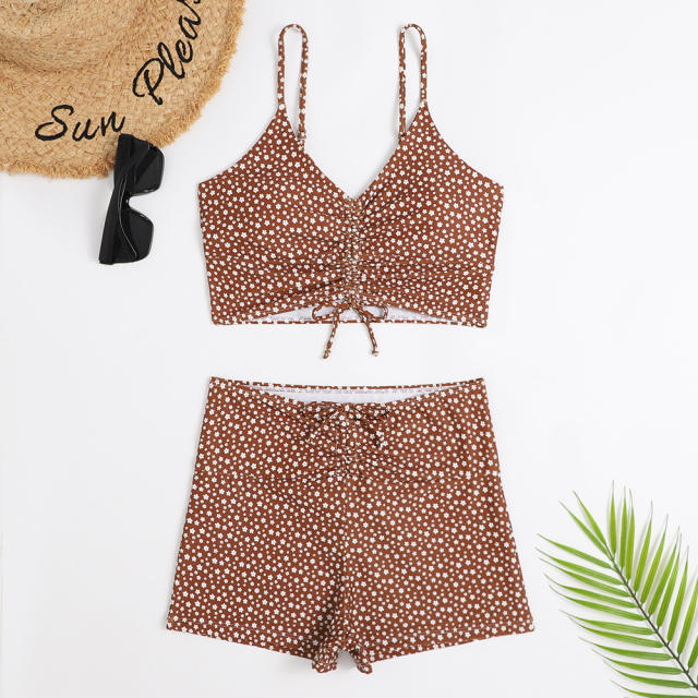 Spring summer colorful pattern floral polka dots high waist swimsuit