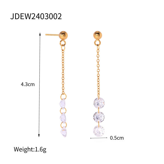 Delicate 18KG stainless steel three crystal dangle earrings for women