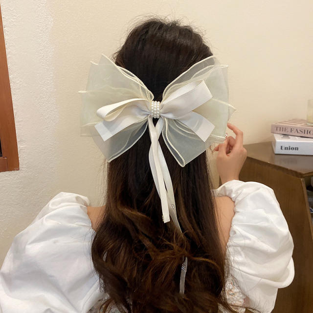 Oversized layer bow french barrette hair clips