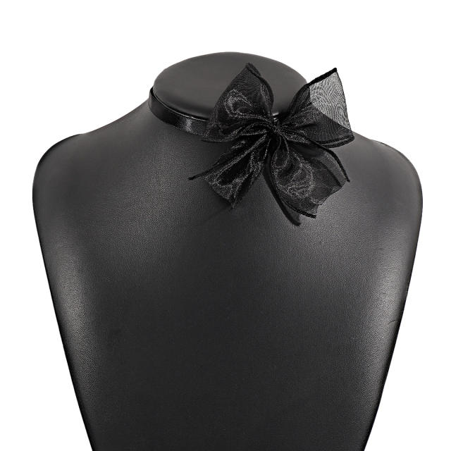 Elegant fabric butterfly strappy choker necklace