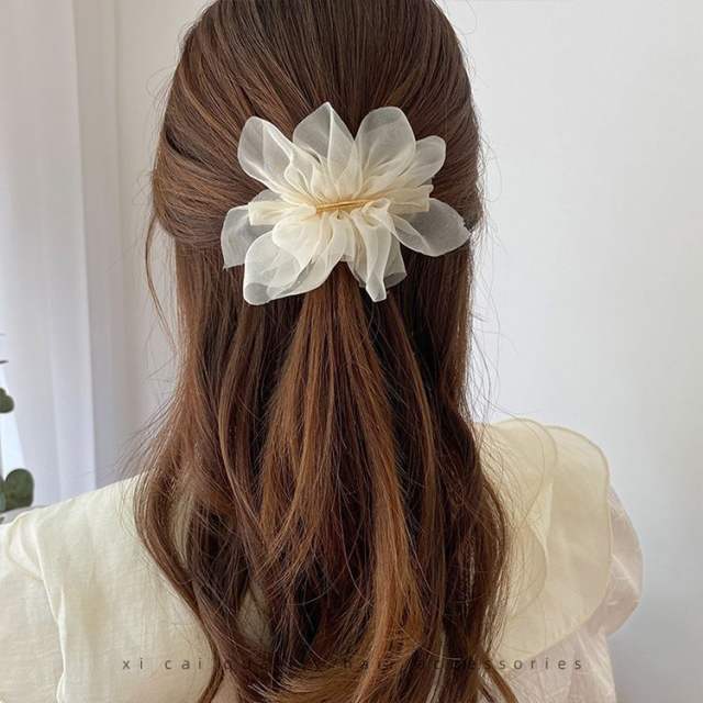 Elegant plain color chiffon flower french barrette hair clips