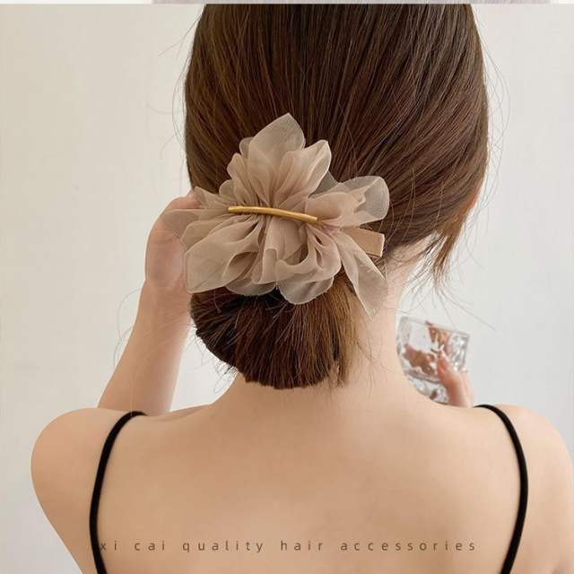 Elegant plain color chiffon flower french barrette hair clips