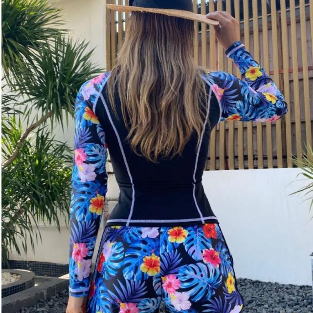 Hot sale floral pattern long sleeve fashion swimsuit surfing swimsuit