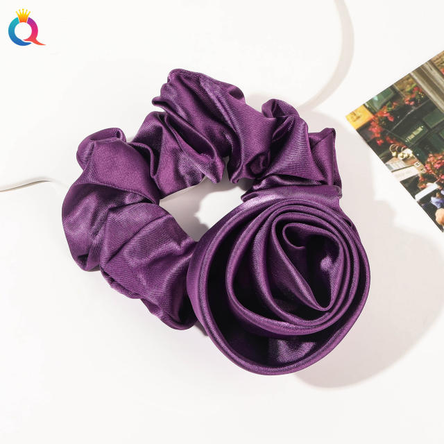 Spring summer fabric rose flower satin scrunchies