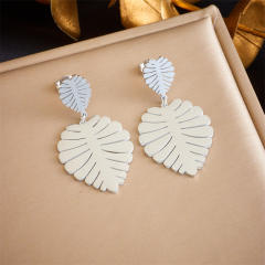 Creative Palm leaves stainless steel dangle earrings