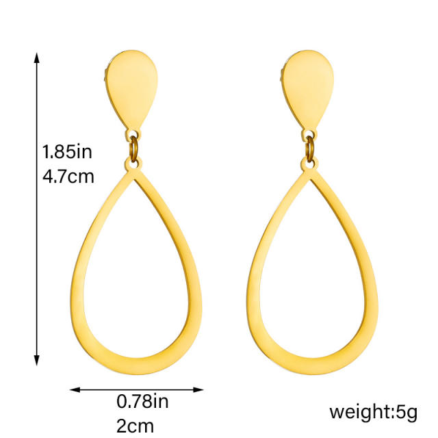 Simple hollow out drop shape stainless steel earrings