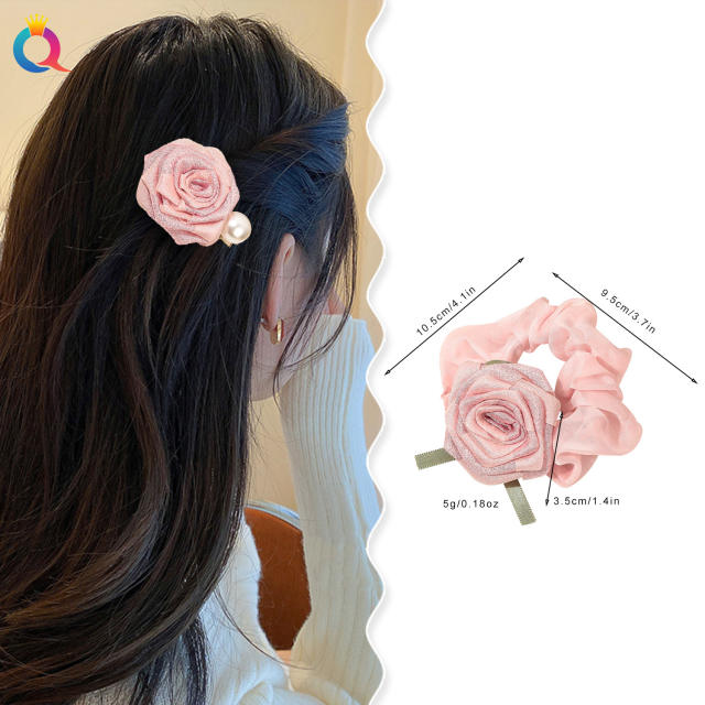 Korean fashion fabric rose flower scrunchies