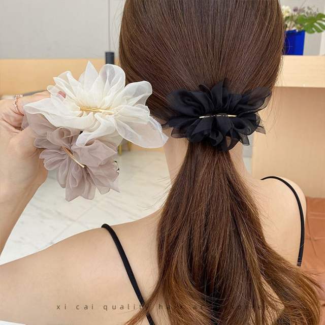 Elegant plain color chiffon flower french barrette hair clips