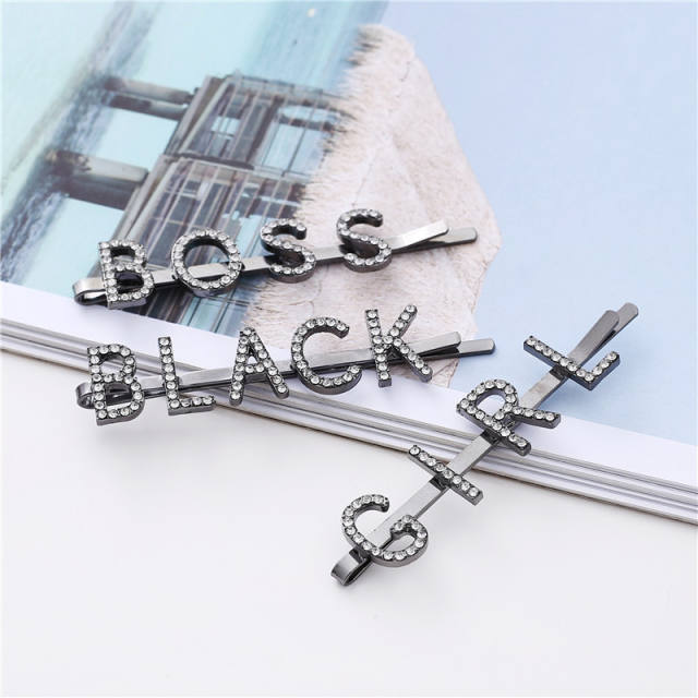 Popular black color diamond letter fashion bobby pins