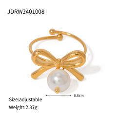 Sweet bow pearl drop stainless steel earrings finger rings set