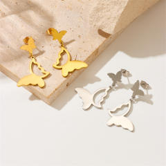 Concise hollow out butterfly stainless steel earrings