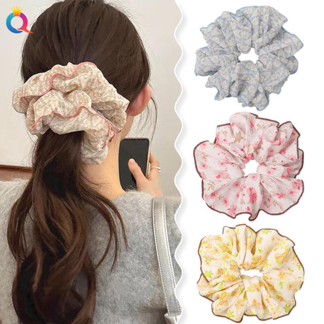 Spring summer floral design scrunchies