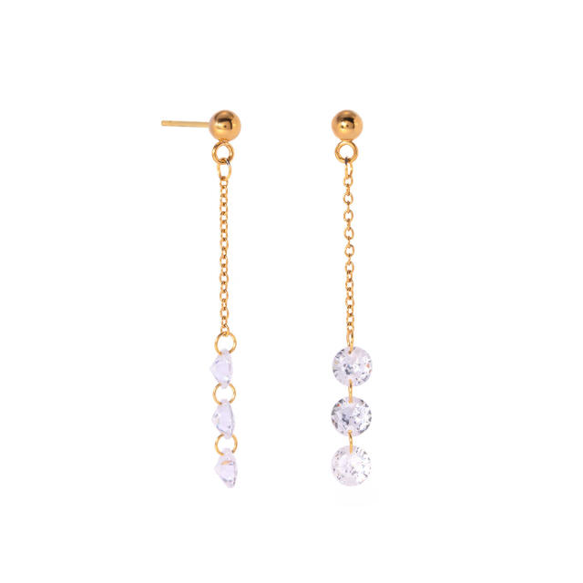 Delicate 18KG stainless steel three crystal dangle earrings for women