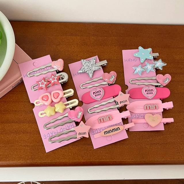 Y2K hot sale silver pink color duckbill hair clips set 7pcs