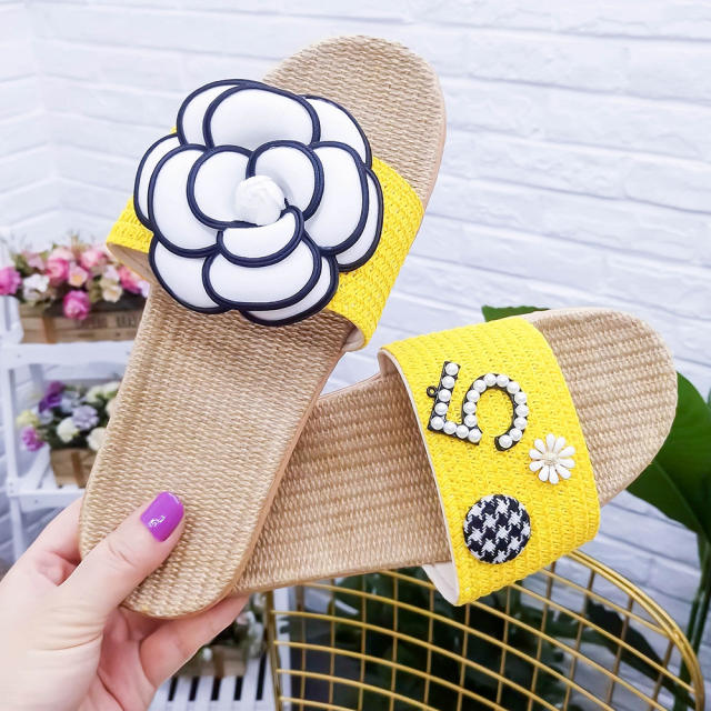 Summer popular camelia flower number 5 flat slippers