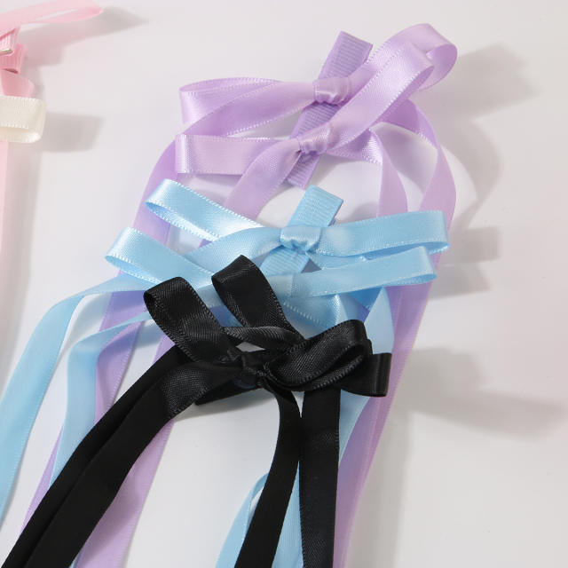 Hot sale ribbon bow long hair clips for women