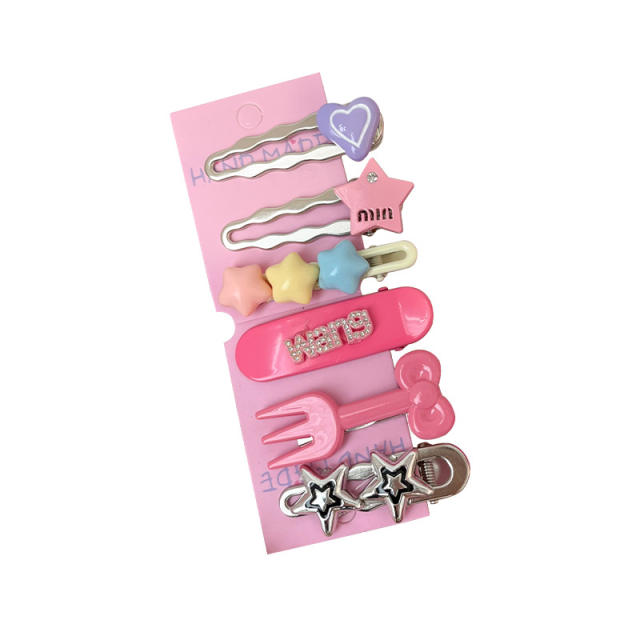 Y2K hot sale silver pink color duckbill hair clips set 7pcs