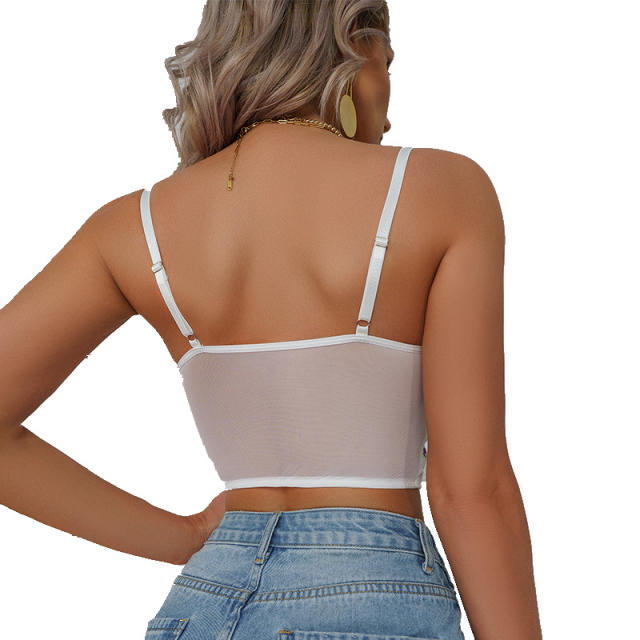 Sexy sweet flower embroidery white color cropped tops