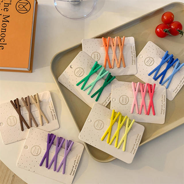 Sweet candy color X shape duckbill hair clips set 3pcs