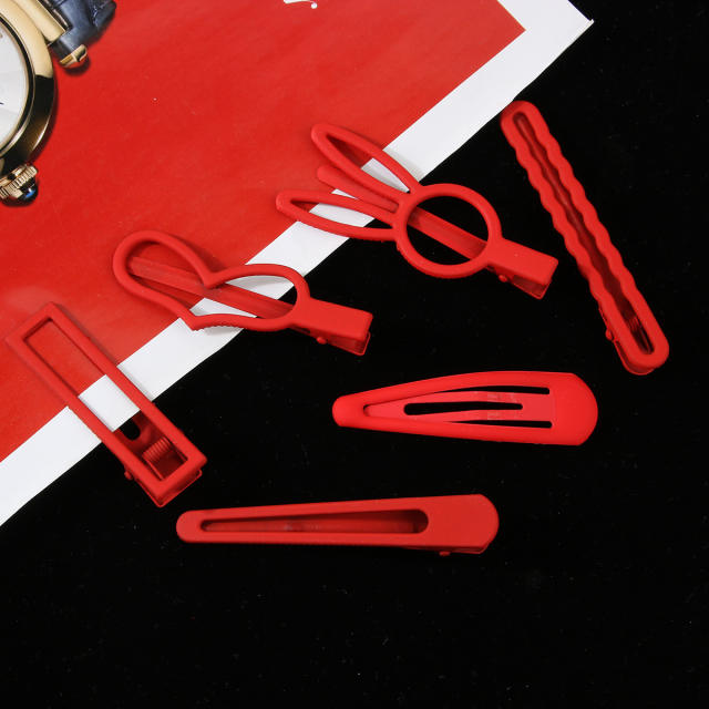 6pcs candy color hollow out metal duckbill hair clips set