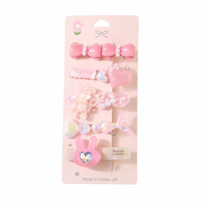 5pcs set spring summer pink color jelly hair clips set for women