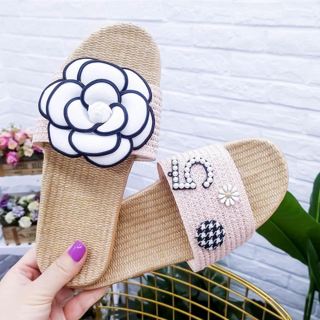 Summer popular camelia flower number 5 flat slippers