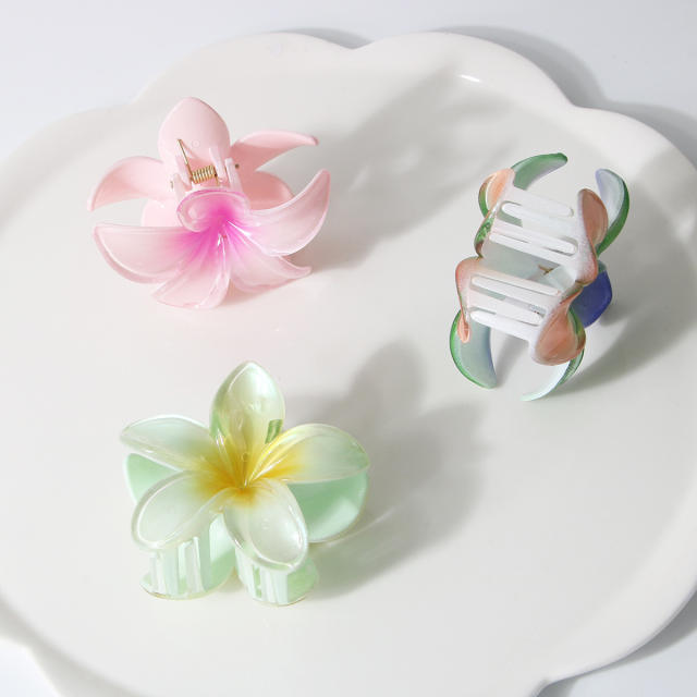 8CM Gorgeous colorful plumeria flower large size hair claw clips for women