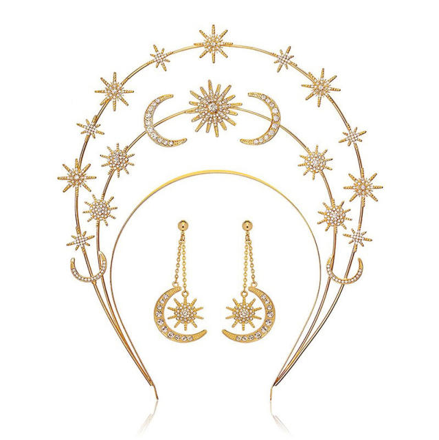 Boho gold color moon star headband earrings collection