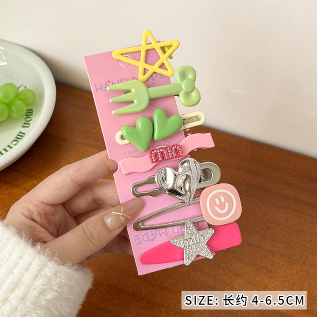 Y2K hot sale silver pink color duckbill hair clips set 7pcs