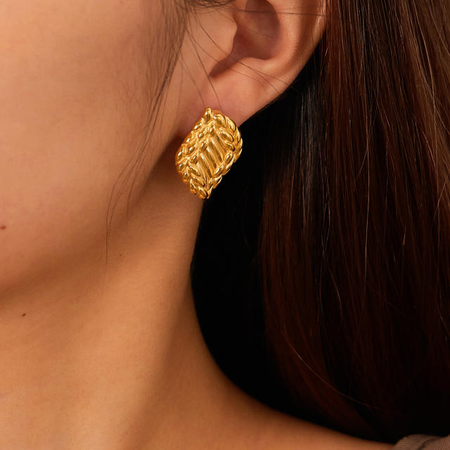 Chunky geometric stainless steel studs earrings