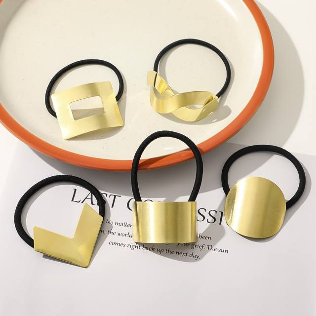 Korean fashion gold color metal geometric shape hair ties collection