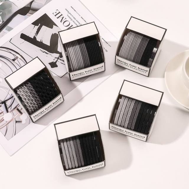 8pcs/10pcs/12pcs  Black white color series basic hair ties set with box
