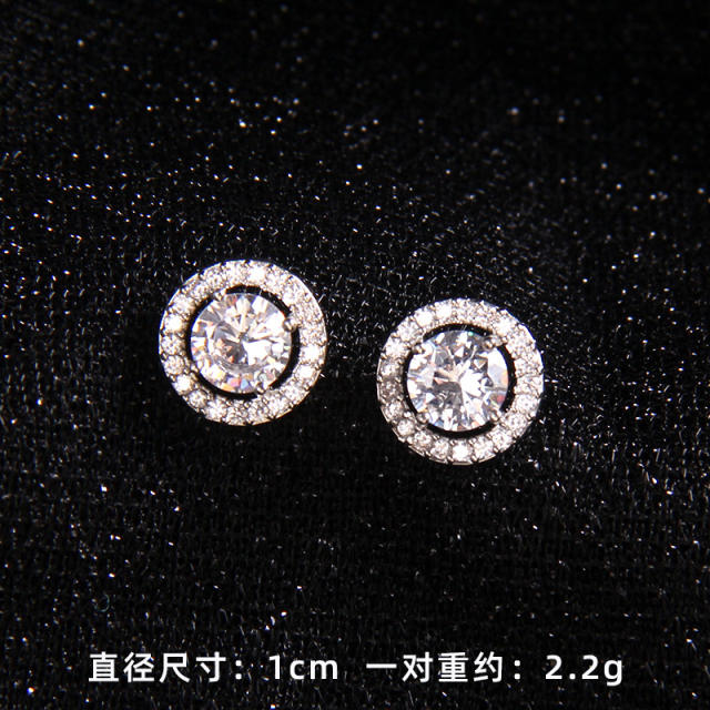 Delicate colorful cubic zircon easy match gold plated copper studs earrings