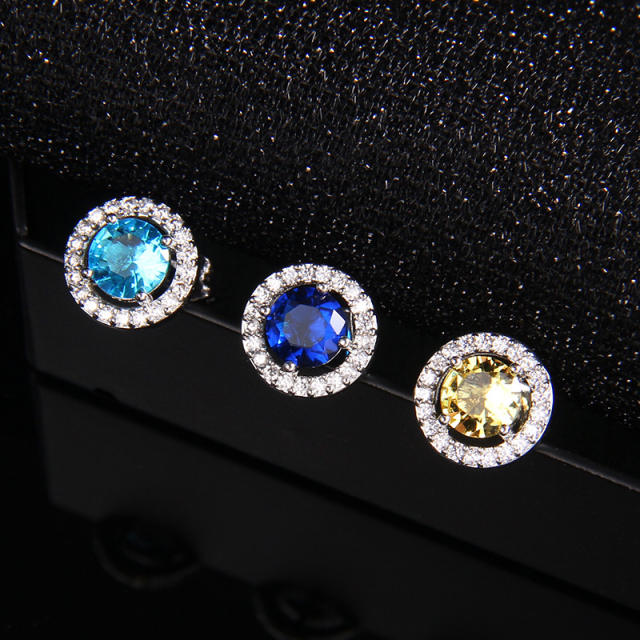 Delicate colorful cubic zircon easy match gold plated copper studs earrings