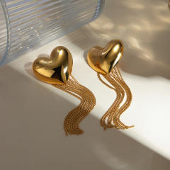 18KG chunky heart chain tassel stainless steel earrings